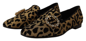 Gold Leopard Print Kristalle Loafers Schuhe