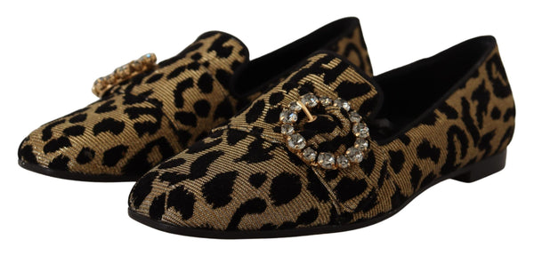 Gold Leopard Print Kristalle Loafers Schuhe