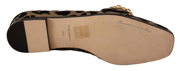 Gold Leopard Print Kristalle Loafers Schuhe