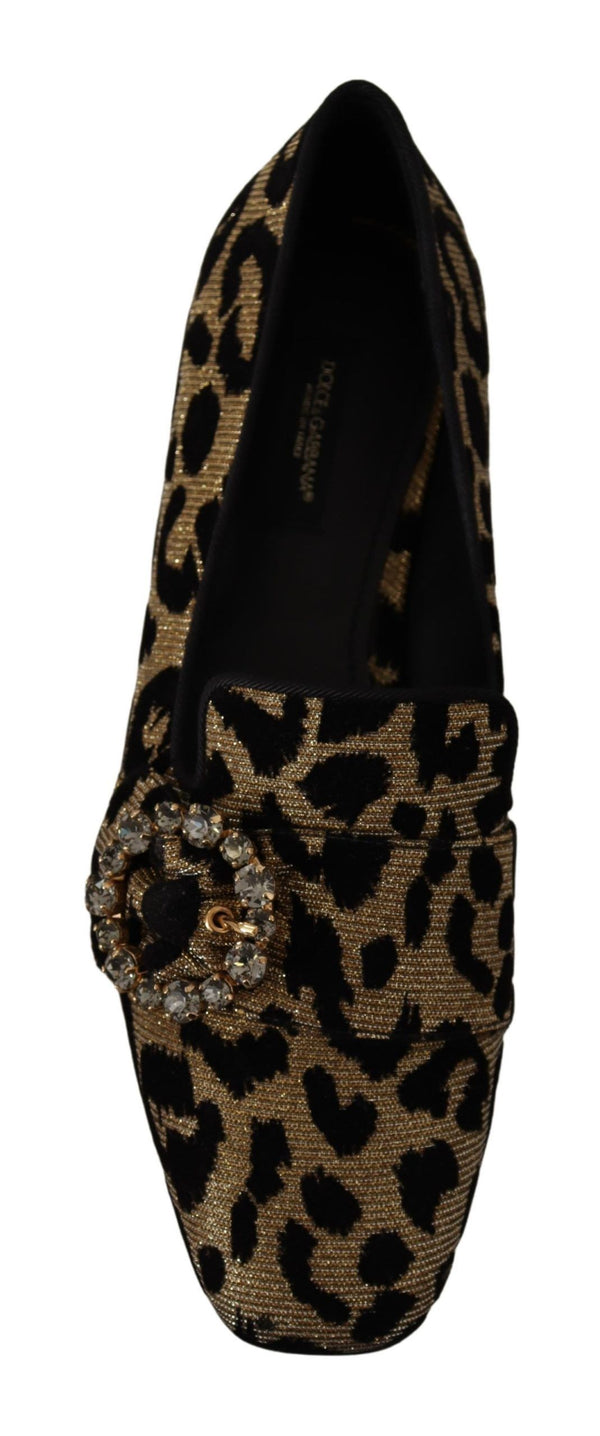 Gold Leopard Print Kristalle Loafers Schuhe