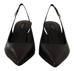 Schwarz Leder Slingbacks Heels Pumps Schuhe