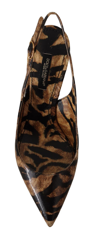Braun Slingbacks Leder Tiger Schuhe
