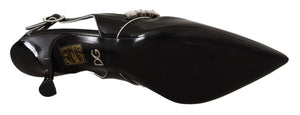 Schwarze Lackleder Kristall Slingbacks Schuhe