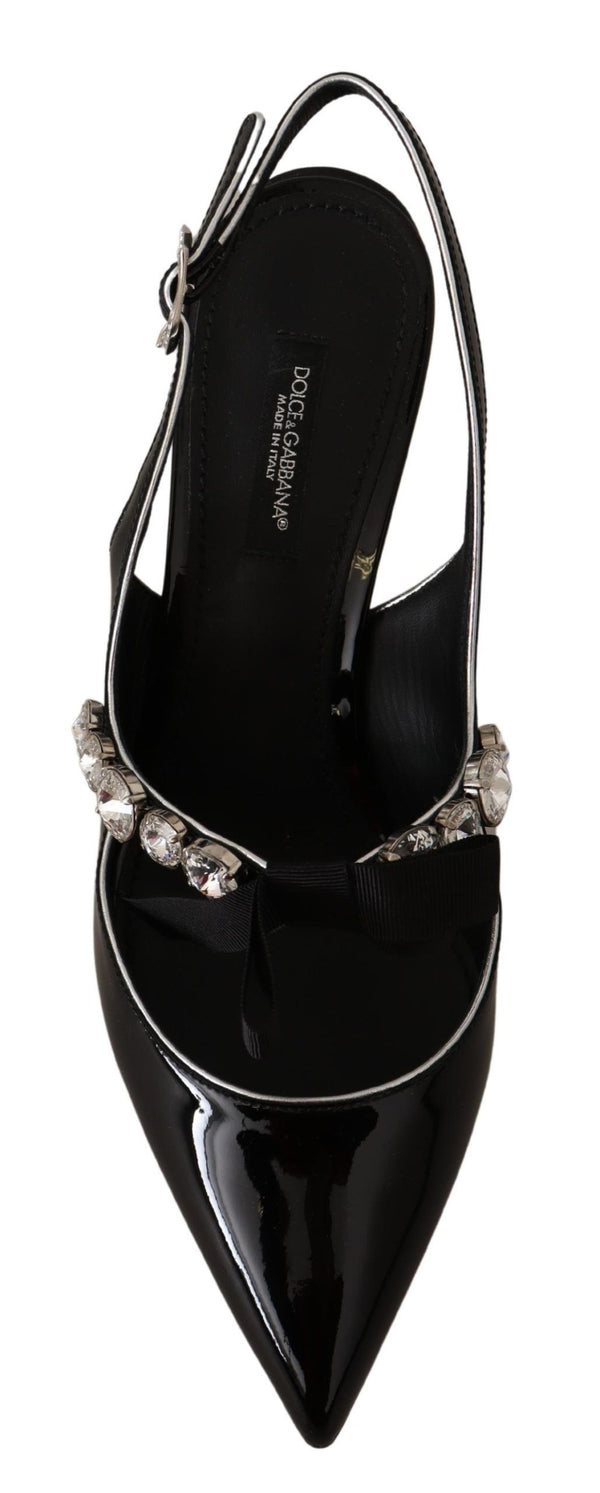 Schwarze Lackleder Kristall Slingbacks Schuhe