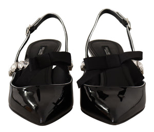 Schwarze Lackleder Kristall Slingbacks Schuhe
