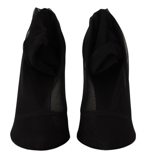Schwarz Tüll Stretch Stiefel Pumps Schuhe