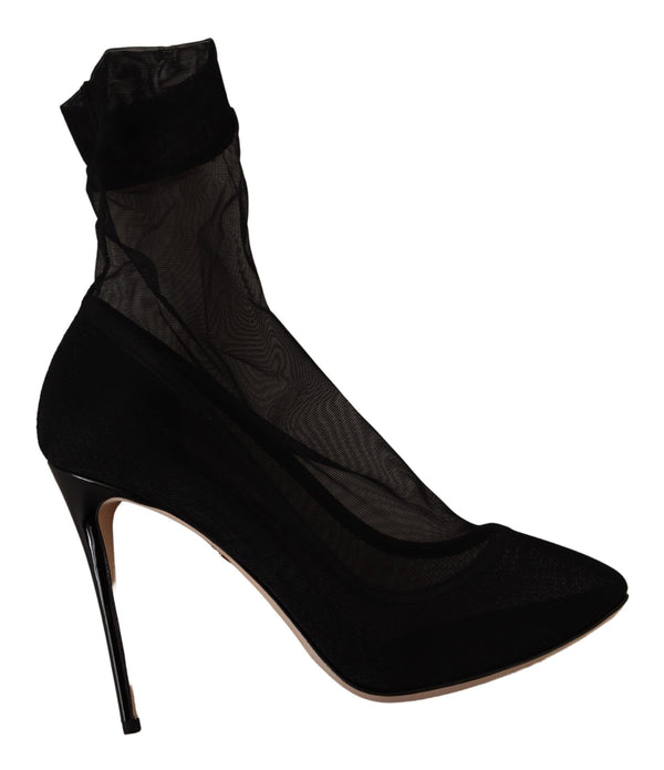 Schwarz Stretch Tüll Stretch Stiefel Schuhe