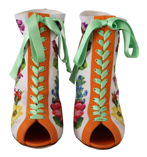 Weiße Jersey Stretch Stiefel Offene Zehen Heels Schuhe