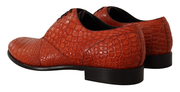 Orangefarbene Derby-Schuhe aus exotischem Leder