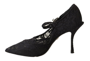 Schwarz Spitze Kristalle Heels Mary Jane Pumps Schuhe