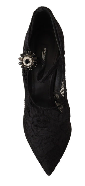 Schwarz Spitze Kristalle Heels Mary Jane Pumps Schuhe
