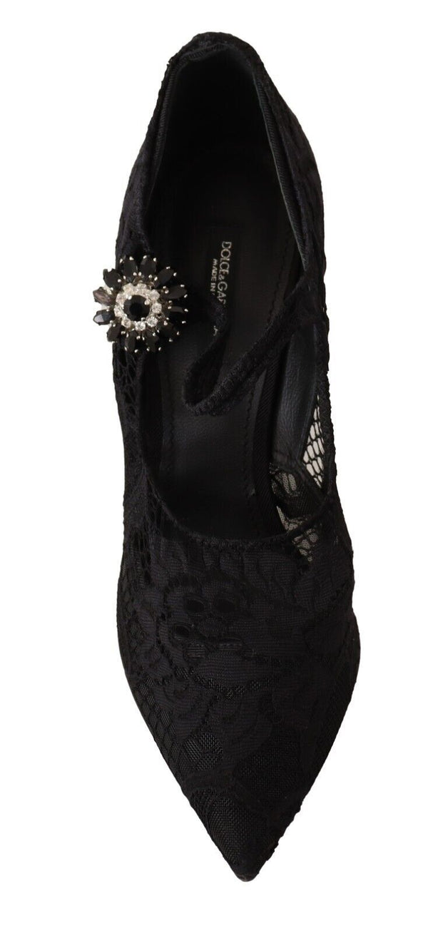 Schwarz Spitze Kristalle Heels Mary Jane Pumps Schuhe
