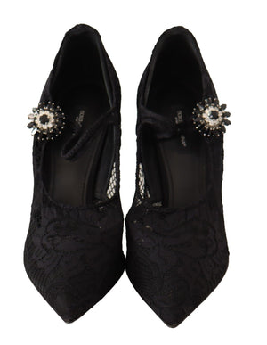 Schwarz Spitze Kristalle Heels Mary Jane Pumps Schuhe