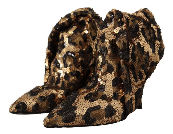 Gold Leopard Pailletten Heels Stiefel Schuhe