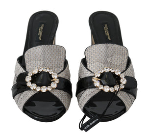 Schwarz Grau Exotisches Leder Kristalle Sandalen Schuhe