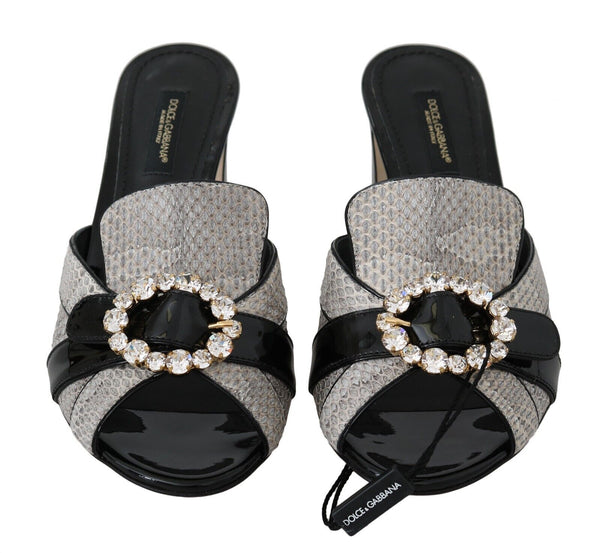 Schwarz Grau Exotisches Leder Kristalle Sandalen Schuhe