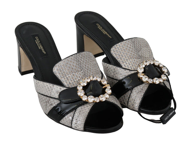 Schwarz Grau Exotisches Leder Kristalle Sandalen Schuhe