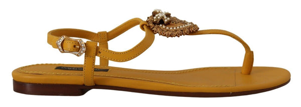 Senf Leder Devotion Flats Sandalen Schuhe
