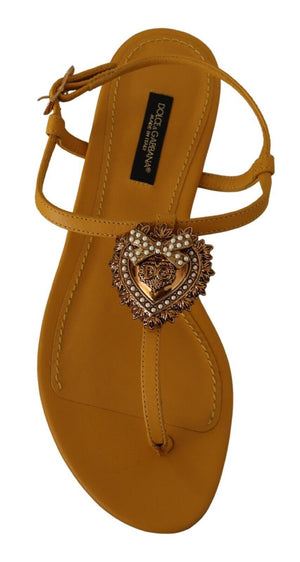 Senf Leder Devotion Flats Sandalen Schuhe