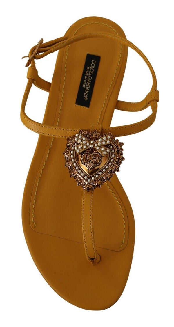 Senf Leder Devotion Flats Sandalen Schuhe