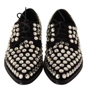 Schwarz Leder Kristalle Schnürschuhe Formal Schuhe