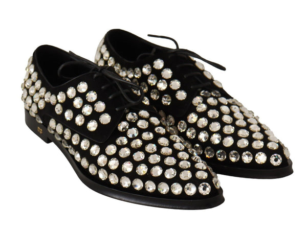 Schwarz Leder Kristalle Schnürschuhe Formal Schuhe