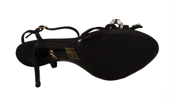 Schwarz Crystals Knöchelriemen Heels Sandalen Schuhe