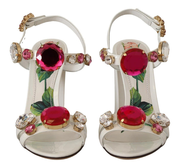 Weißes Leder Kristall Keira Heels Sandalen Schuhe