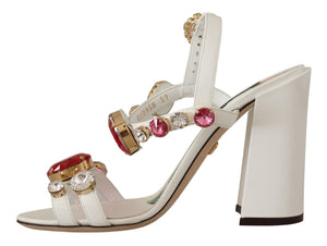 Weißes Leder Kristall Keira Heels Sandalen Schuhe