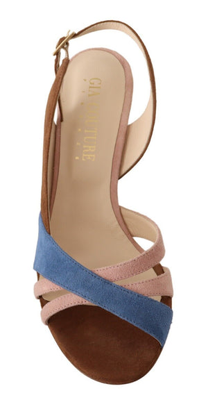 Multicolor Wildleder Leder Slingback Heels Sandalen Schuhe