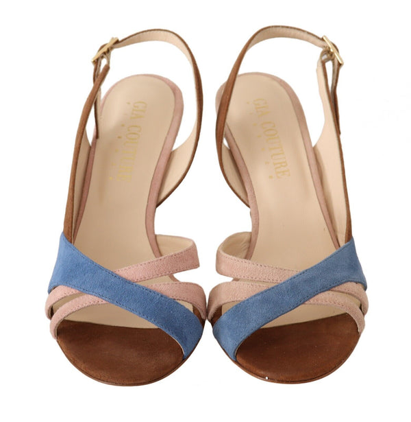 Multicolor Wildleder Leder Slingback Heels Sandalen Schuhe