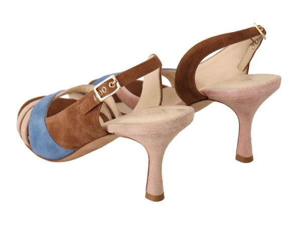 Multicolor Wildleder Leder Slingback Heels Sandalen Schuhe