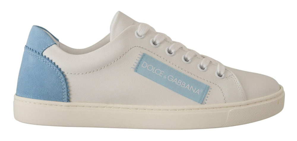 Weiß Blau Leder Low Top Turnschuhe Schuhe