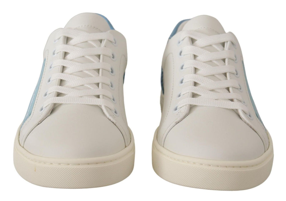 Weiß Blau Leder Low Top Turnschuhe Schuhe