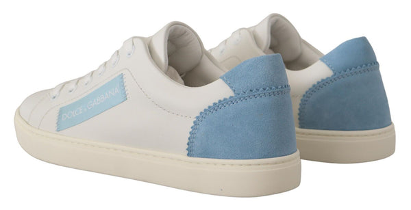 Weiß Blau Leder Low Top Turnschuhe Schuhe