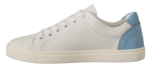 Weiß Blau Leder Low Top Turnschuhe Schuhe