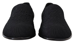Schwarz Floral Jacquard Hausschuhe Loafers Schuhe