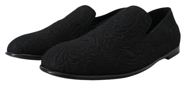 Schwarz Floral Jacquard Hausschuhe Loafers Schuhe