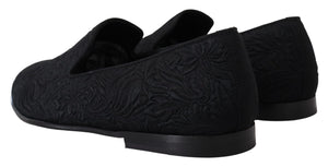 Schwarz Floral Jacquard Hausschuhe Loafers Schuhe