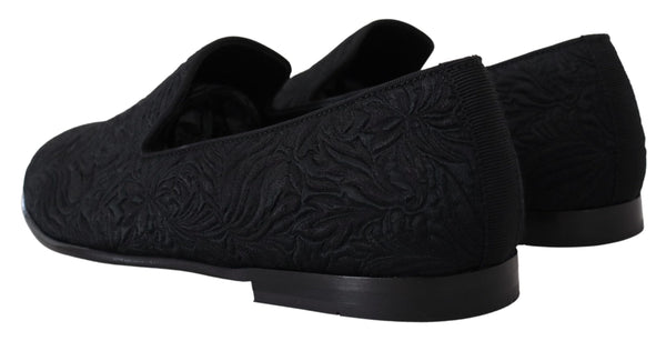 Schwarz Floral Jacquard Hausschuhe Loafers Schuhe