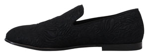 Schwarz Floral Jacquard Hausschuhe Loafers Schuhe