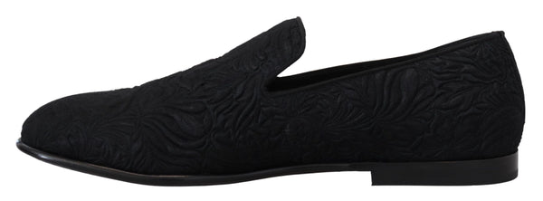 Schwarz Floral Jacquard Hausschuhe Loafers Schuhe