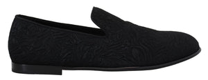 Schwarz Floral Jacquard Hausschuhe Loafers Schuhe