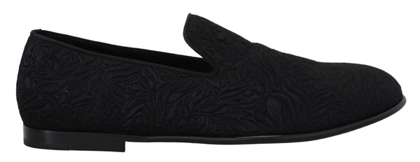Schwarz Floral Jacquard Hausschuhe Loafers Schuhe