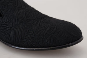 Schwarz Floral Jacquard Hausschuhe Loafers Schuhe
