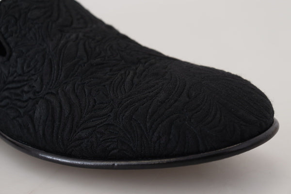 Schwarz Floral Jacquard Hausschuhe Loafers Schuhe