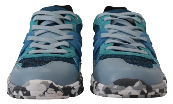 Blaue graue Leder Sport Low Top Turnschuhe