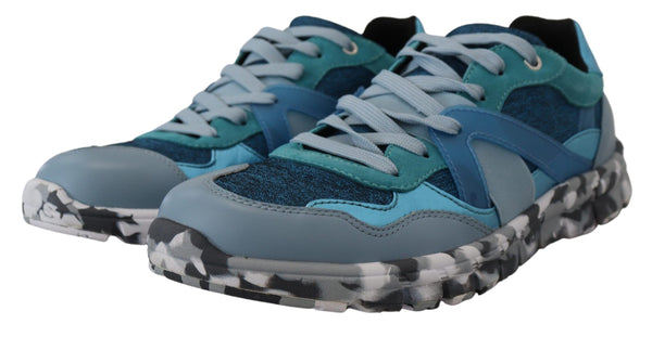 Blaue graue Leder Sport Low Top Turnschuhe