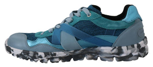 Blaue graue Leder Sport Low Top Turnschuhe