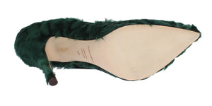 Grüne Xiangao Lammfell Leder Pumps